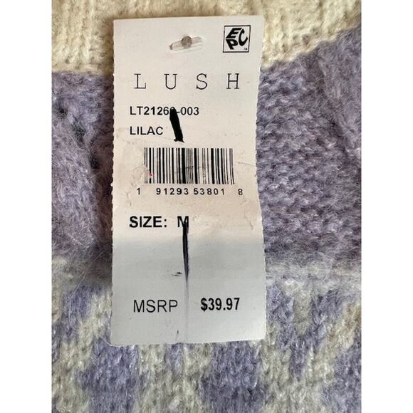 Lush Sweater Cropped M Fair Isle Boxy Oversized Bell Sleeve Lilac - Picture 7 of 8